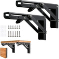 Folding Shelf Brackets - 10 Inch 2 Pcs Heavy Duty Metal Collapsible Triangle Shelf Bracket, DIY Wall Mounted Foldable Shelf Bracket, Space Saving for Bench Table with Screws