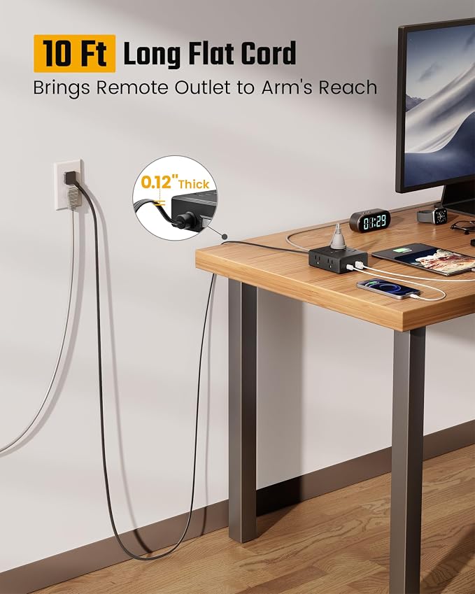 SUPERDANNY Extension Cord,Flat Plug Surge Protector Power Strip,10Ft | 8 AC & 4 USB Ports (2 USB C),Surge Protector with 1050J,Desk Charging Station for Home Office,College Dorm Room Essentials