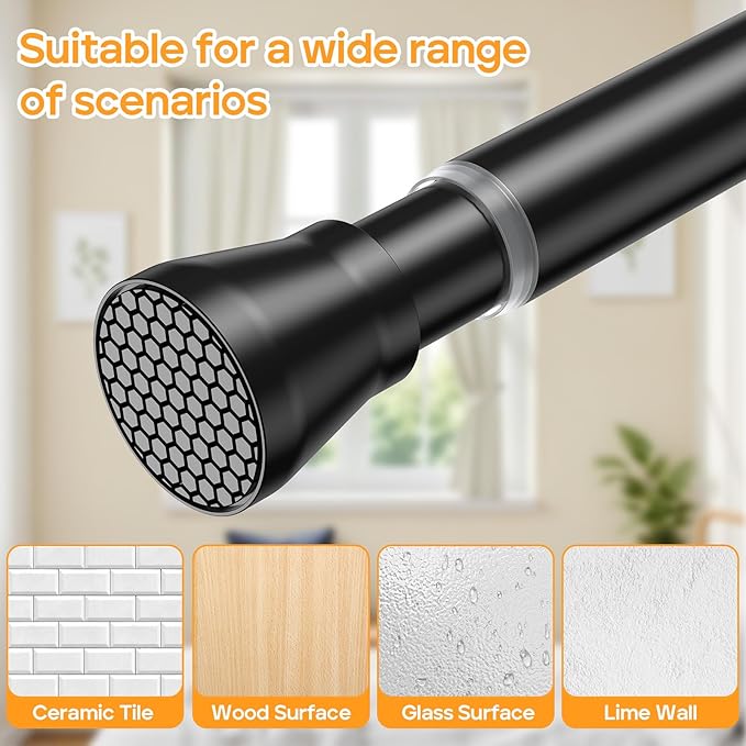 2 Pack Adjustable Tension Rods 28-48 Inch - Black No-Drill Curtain Rods for Windows & Closets | Spring-Loaded with Non-Slip Rubber Ends | 7/8" Diameter