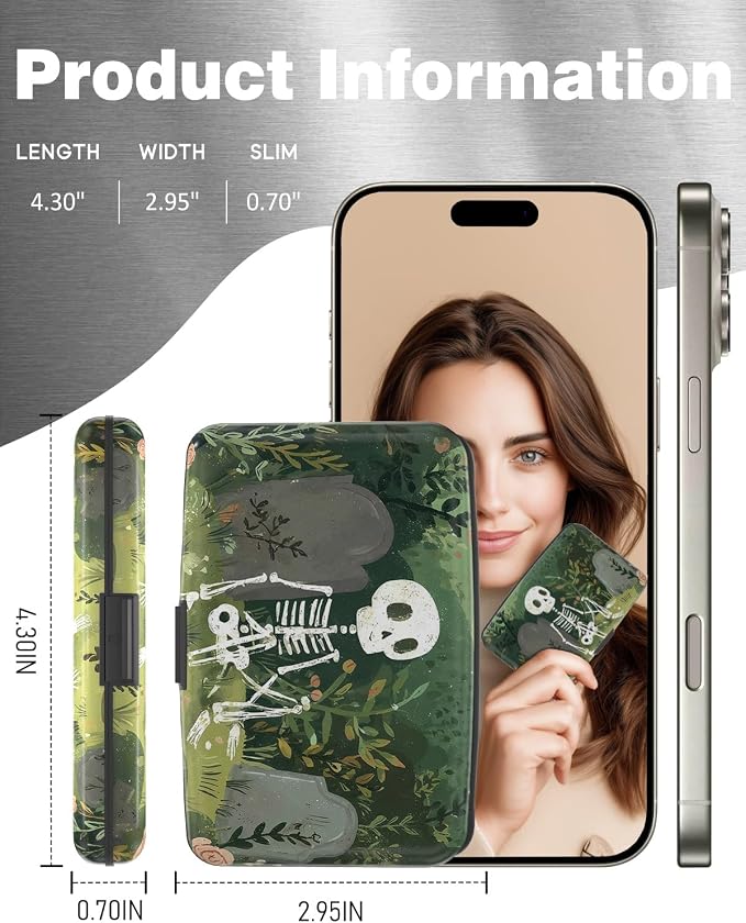 Maicican Credit Card Holder, Mini RFID Blocking Aluminum Wallet | Slim Metal Hard Case Travel Wallet ID Case for Women and Men, 4.3 x 2.9 Inches, Lonely Skeleton Frame