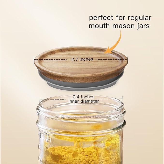 Wooden Storage Lids for Ball/Mason/Kerr Jars, Food Grade Material, Reusable canning lids with Silicone Seal, 100% Fit & Airtight for Jars (12PCS-Regular)