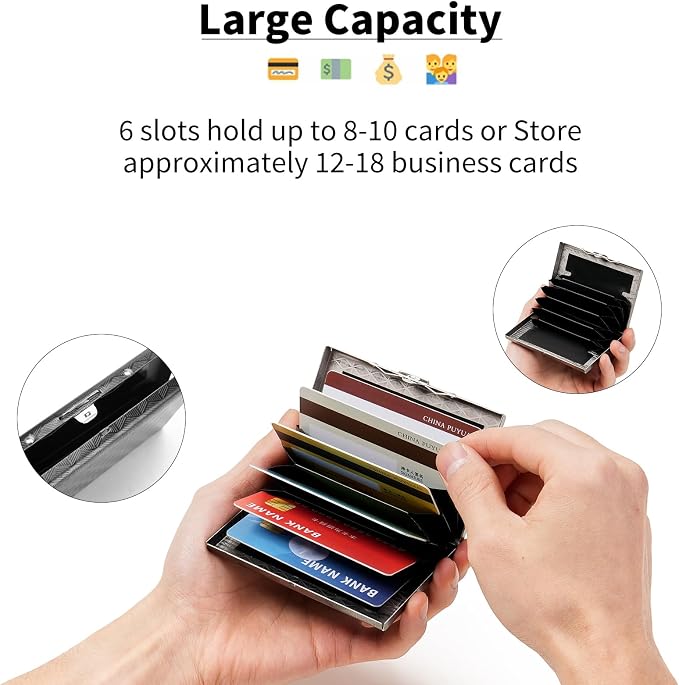 Slim Credit Card Holder RFID Blocking Credit Card Stainless Steel Metal Wallet Business Card Cases with 6 Slots Men for Women