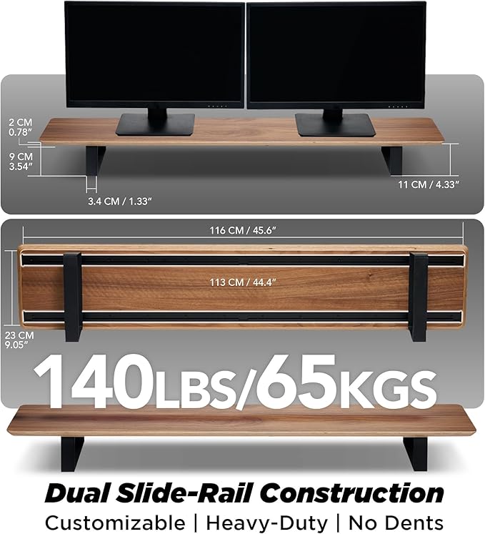 ULTRARM Moodular Wooden Monitor Stand Desk Organizer, Large 45.6" Walnut | Customizable Organized Workspace, Aluminum Slide Rails, 10 Add-Ons Sold Separately: Storage Drawer, Tablet, Phone & More