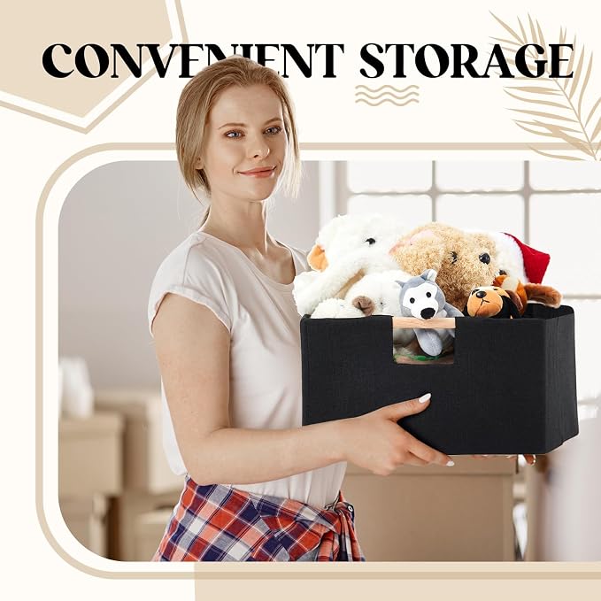 Cinnvoice 1 Pack Fabric Storage Bins for Closet Shelves, 15 x 10.6 x 6 Inch Black Rectangle Wardrobe Organizer with Handle, Collapsible Shelves Storage Basket for Sorting Clothes and Toy