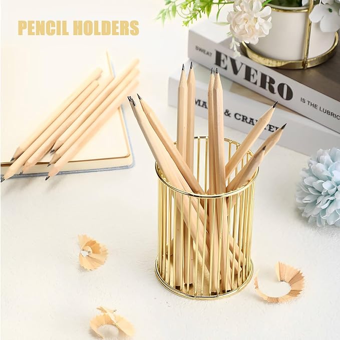 Gold Pen Holder for Desk, Metal Pencil Holders Makeup Brushes Cup for Preppy Room Decor Office Home Bedroom School Organizer Toothbrush Holder Gold Decor Aesthetic Gift Accessories