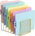 Simmer Stone Gold Desk Organizer 7 Slot Inclined Vertical File Folder Holder Sorter with Mesh Front Metal Wire Rack for Mail, Slim Binders, Books Office Organization Desktop Accessories