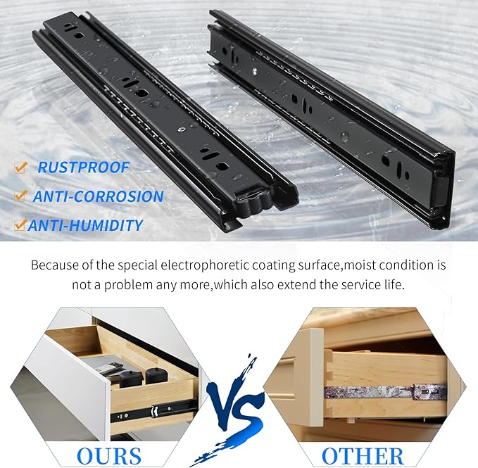 YENUO 10 Pairs 3-Fold Full Extension Drawer Slides Ball Bearing 10–24 Inch | Cabinet Drawer Glides Heavy Duty 100LB Smooth Quiet Rails Easy to Install 10–24 Inch for Kitchen Dresser Furniture Hardware