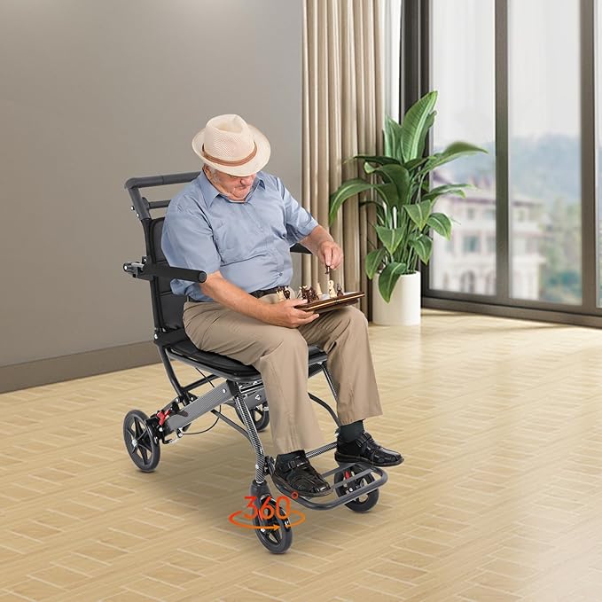 Lightweight Transport Wheelchair, Lift Transfer Chair, Portable Traveling Wheelchair, Portable Foldable Trolley for Solve The Mobility Problems