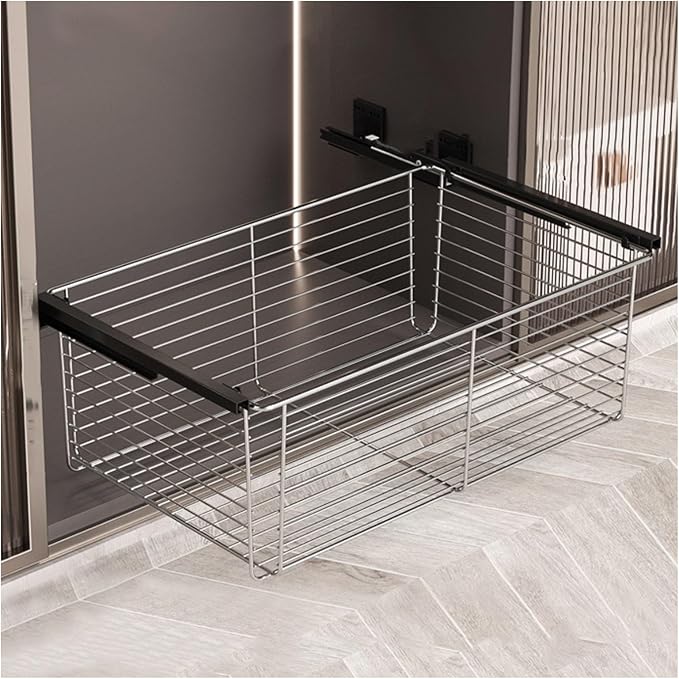 Pull-out Clothes Storage Basket,Stackable Storage Bins with Slide Rails,Stackable Shelf Baskets Organizer,for Wardrobe and Closet Drawer in Bedroom Office(32.28-34.25in)