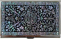 Mother of Pearl Business Card Case Credit Id Name Holder Travel Wallet Art Painting Design Metal Stainless Steel Engraved Slim Purse Pocket Cash Money Wallet (N_Arabesque)