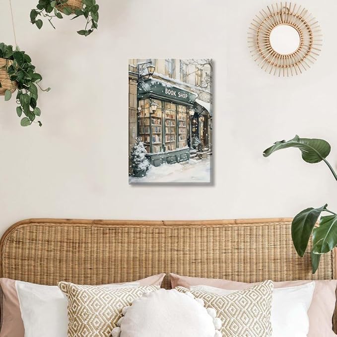 Winter Book Shop New York Book Lover Art Aesthetic Poster Canvas Wall Art Decoration Living Room Home Decor Bedroom Decoration Poster Unframed8x12inch