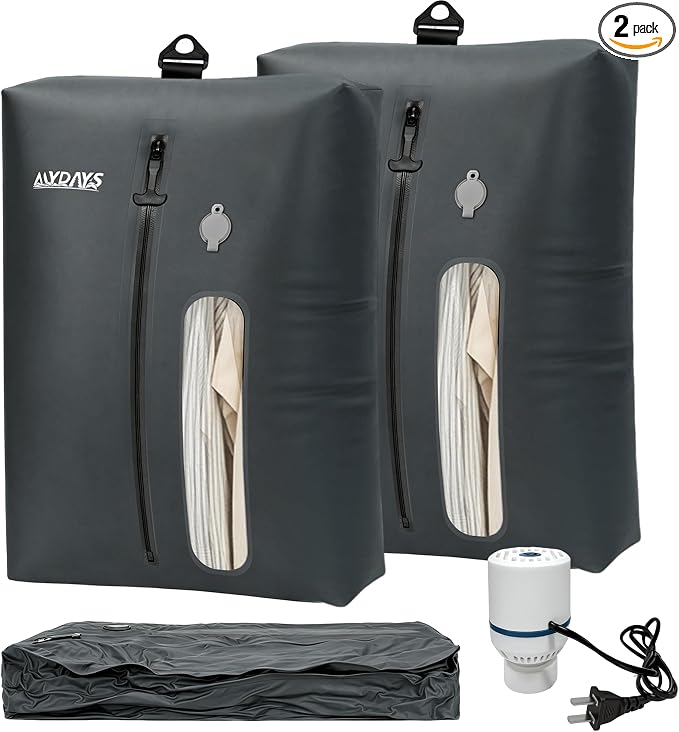 MYDAYS Vacuum Bag for Travel, Professional IPX8 Waterproof Reusable Vacuum Compression Bags for Travel Suitcases, Durable Space Saver Bag(2 PACK,With Pump)