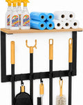 Broom Holder Wall Mount, Broom and Mop Organizer Wall Hanging with Solid Wood Frame,Organizer Rack Built with 4 Grippers & 3 Hooks; Broom Hanger Wall Mount for Laundry Room, Garages and Storage Room