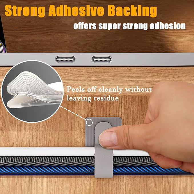 80PCS Hook and Loop Cable Straps, Cable Management Under Desk, Adhesive Cable Tie, Reusable Wire Organizer for Cords, Cord Management, Computer Accessories for Desk, Home Office Essentials, White+Gray