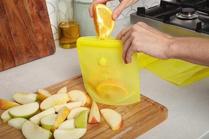 TM REHOBOTH Reusable Silicone Food Storage Bags - Eco-Friendly, Leakproof, Freezer Safe, Dishwasher Safe, Multipurpose, 3-Pack, 3-Sizes of 500ml,1000ml,1500ml (YELLOW)