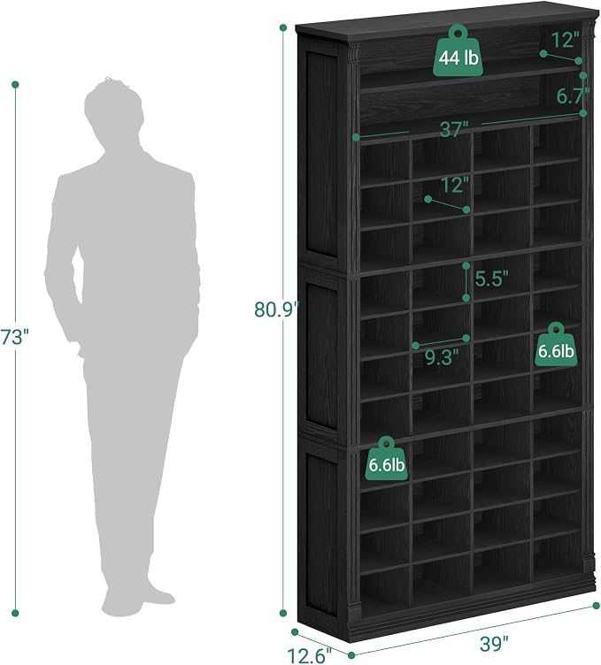 Hzuaneri 13 Tiers Shoe Storage Cabinet, Tall Shoe Cabinet with Cubby, Wooden Shoes Organizer for Closet, 52 Pairs, Shoes Cubby Organizer for Entryway, Hallway, Bedroom, Black SR41004X