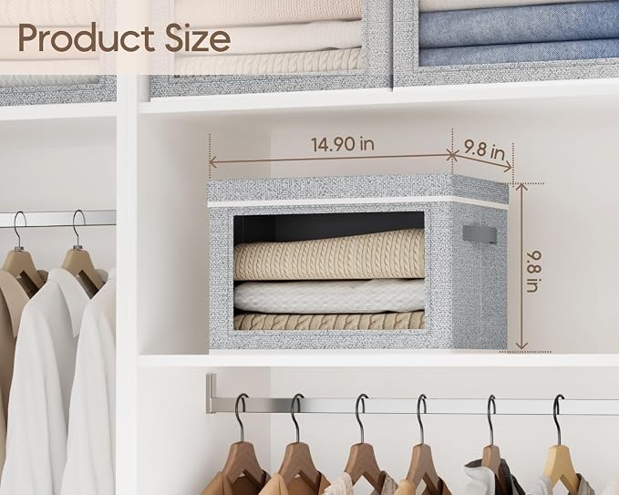 Homsorout Collapsible Storage Bins with Lids - Stackable Storage Containers with Window, 6 Pack Fabric Cube Bins for Closet, Home & Office Organization Baskets, Light Gray, 14.9" x 9.8" x 9.8"