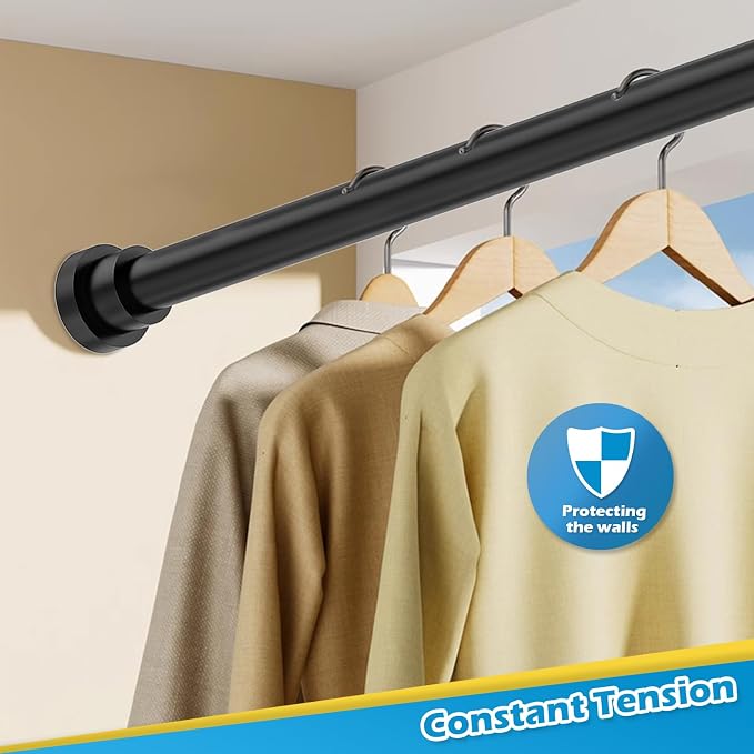 Spring Tension Curtain Rod 18 to 28 Inch Adjustable Small Tension Rod No Drilling Short Black Curtain Rod Expandable for Window, Cupboard, Closet, Wardrobe, DIY Projects