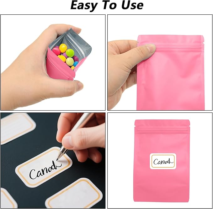 100PCS Smell Proof Resealable Pouch Bags,ULIFESTAR Aluminum Foil Flat Food Storage Bag,Sealable Pcsaging Zipper Pouches with Tear Notches for Pcsaging Lipgloss,Jewelry,etc(12*20cm/4.72*7.87",Pink)