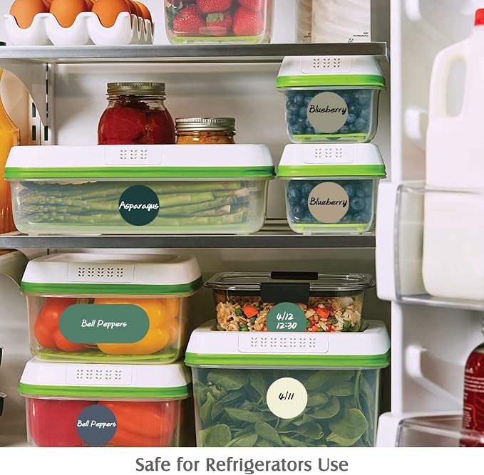 180pcs Removable Write-on Food Label Stickers with 2 Markers, Waterproof Kitchen Labels Round Colored Chalkboard Stickers for Food Storage Containers Spice Jars Bottles Home Organization