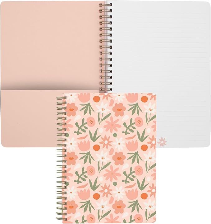 Steel Mill & Co Cute Mini Spiral Notebook, 8.25" x 6.25" Journal with Durable Hardcover and 160 Lined Pages, Star Floral, Blush