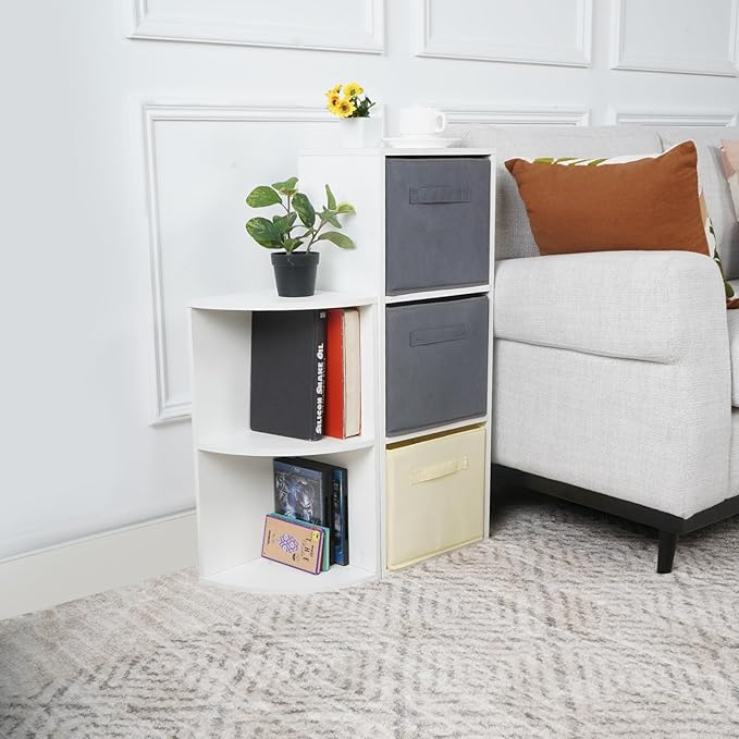 FurnitureR Basics Corner Storage Organizers - can be Combined Freely, Freestanding Open Storage Cabinet Shelf, Stackable Cubby Shelf for Living Room Bedroom Guest Room Office Dorm Kids Room, White