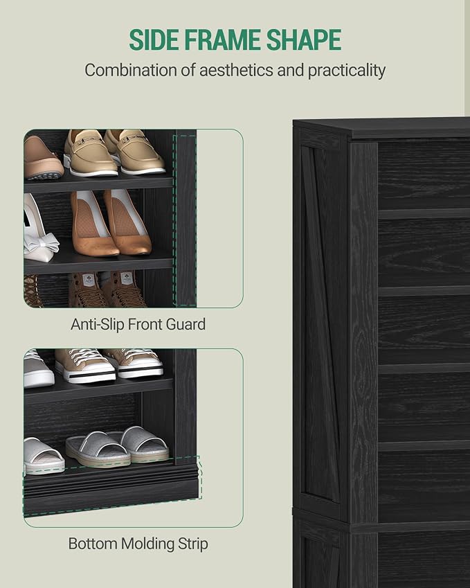 Hzuaneri Shoe Storage Cabinet,10 Tiers Farmhouse Tall Shoe Cubby Organizer | Freestanding Shoe Cabinets, Wooden Shoes Rack with Cubby, 36-40 Pairs, for Entryway, Living Room, Black SR59204X