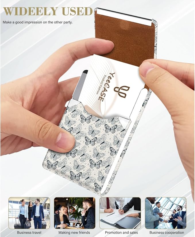 2Pack Leather Stainless Steel Business Card Holder, Metal Slim Business Card Case for Women or Men, Pocket Business Card Carrier with Prints, Magnetic Closure, RFID Blocking