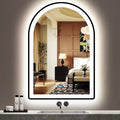 THEKLA 30x20 Inch Black Arch Vanity Mirror with Light Black Frame Arched LED Lighted Mirror for Bathroom Wall AntiFog Memory Dimmable 3 Color Frontlight 30in Black Frame Arch Smart Light up Mirrors