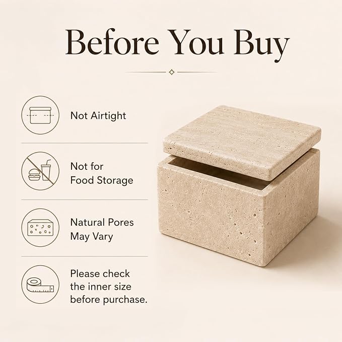 Natural Travertine Square Box with Lid | Natural travertine square box for cotton rounds, balls, jewelry and dry small bathroom items.
