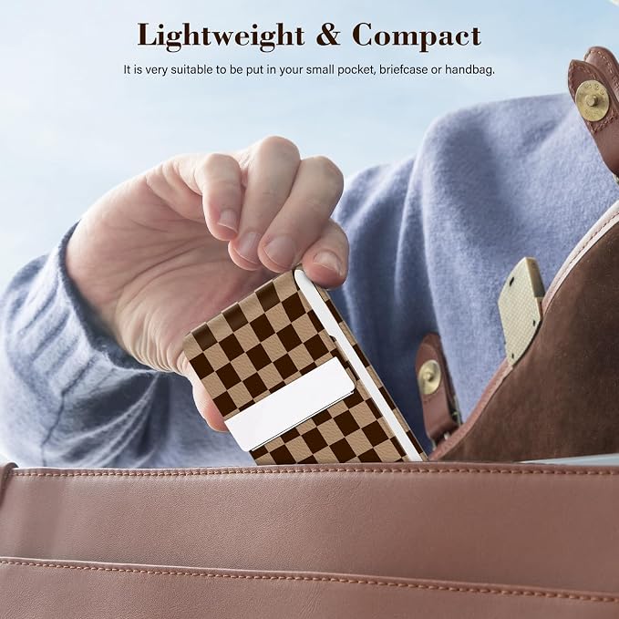 2Pack Leather Stainless Steel Business Card Holder, Metal Slim Business Card Case for Women or Men, Pocket Business Card Carrier with Prints, Magnetic Closure, RFID Blocking