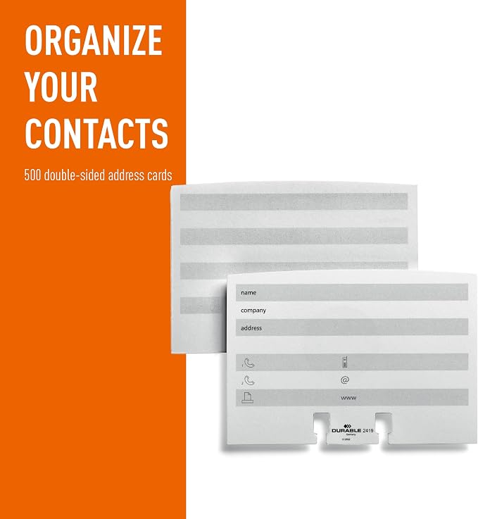 Durable Telindex Desk Address Card Holder - Includes 500 Pockets for Business Cards - Includes A-Z Index - Made from Black Plastic (Pack of 8)