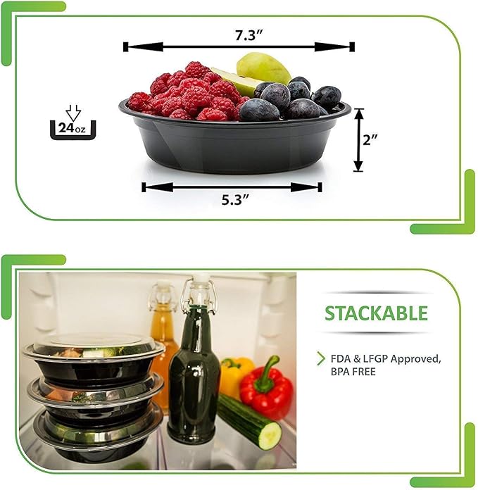 Prep Naturals 30 Pack Meal Prep Containers Reusable | BPA-Free Plastic Meal Prep Containers - Airtight Lids, Microwave & Freezer Safe for Portion Control (30-Pack, 24 oz)