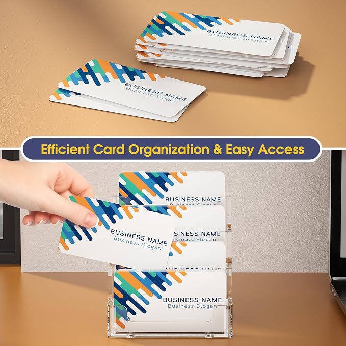 MaxGear Acrylic Business Card Holder, 320 Cards Capacity, 4 Pocket, 6 Pack | Clear Business Card Stand for Desk with 4 Tier, Clear Plastic Cards Display Holder for Exhibition, Home and Office