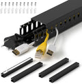 1.4"H x 1.6"W Cable Raceway, 66in Under Desk Wire Management Channel, Black | Slotted Wire Duct, 4Pack, 16.5in Each, Heavy-Duty PVC Cable Management for Server Racks, Network Cables & Electrical Cabinets