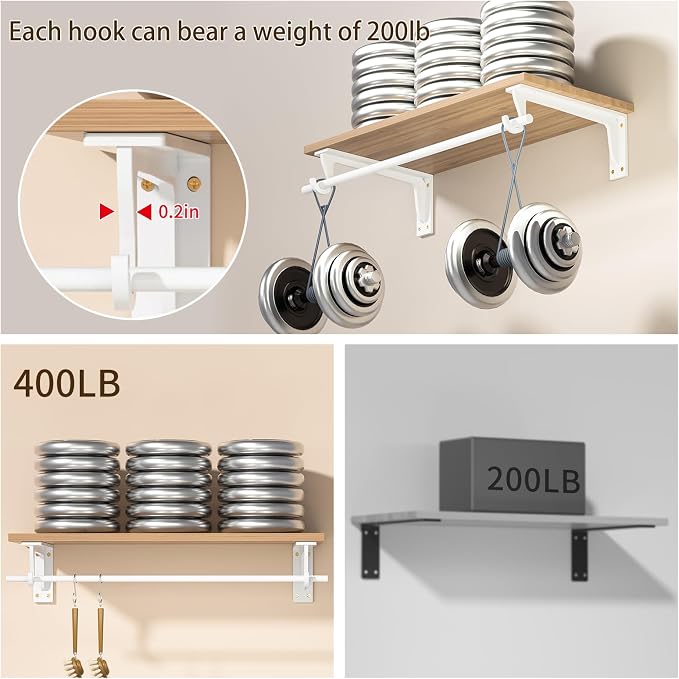 Heavy Duty Closet Rod Support Brackets 12 x 5.6In 400lbs Capacity | White 4 Pack Wall Mounted Closet Shelf Brackets with Rod Holder for Wardrobes and Walk-in Wardrobes