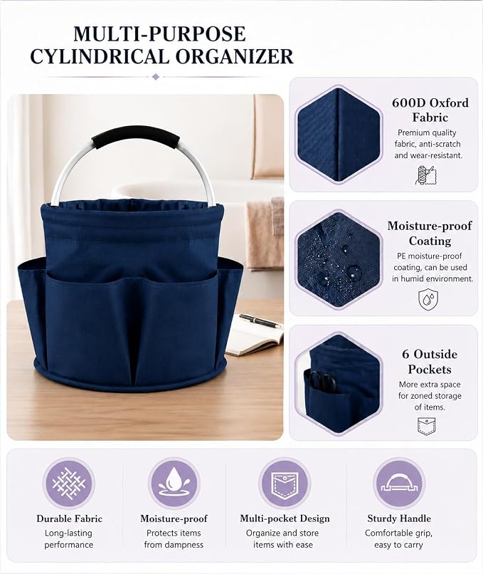 Garden Tool Organizer Tote with Non-Slip Handle – 4.5-Gallon Water-Resistant Bucket Bag with 6 Side Pockets, Portable Gardening and Outdoor Utility Bag for Yard Work, Garage, Beach & Camping