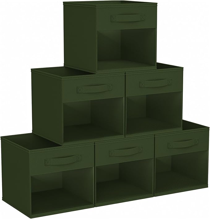 DIMJ Storage Cubes, Cube Storage Bin, 6 Pack Foldable Baskets with Window, Closet Storage Bins with Handle, 11x 11 inch Storage Cubes for Clothes, Toys, Books (Green)