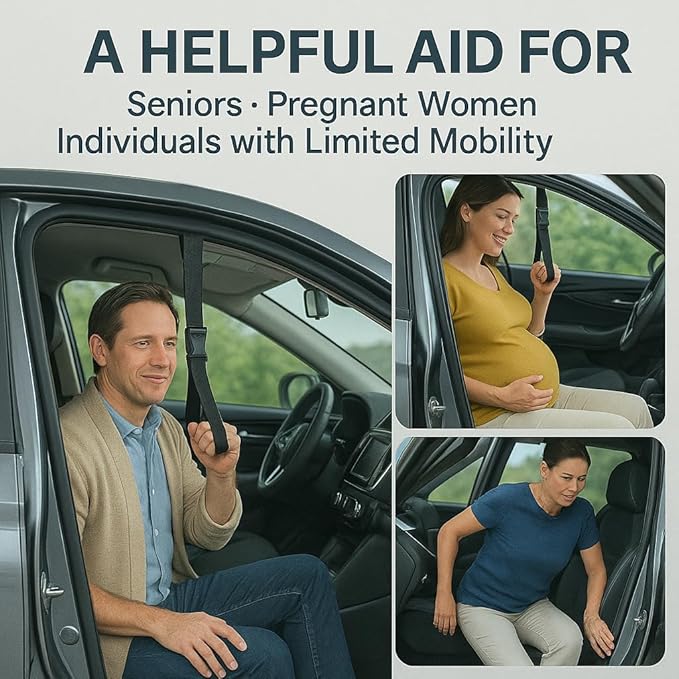 CAidRE Car Door Handle for Elderly, Car Handle Assist Support, Portable Elderly Assistance Mobility Aids Auto Grab Cane with Strap for Seniors and Handicapped Getting Out of Car, Red, 2 Pack