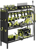 NattyDot Power Tool Organizer Cart with Charging Station, 8 Drills, Black | Freestanding Power Tool Cart Holds 8 Drills; Charging Station Powers Batteries while Sturdy Shelves Organize Garage Gear