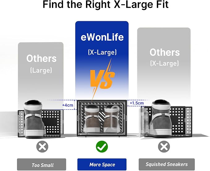 eWonLife Large Shoe Organizer Storage Box with Magnetic Door,12 Pack Clear Plastic Stackable Sneaker Containers for Closet, Connect Left and Right Shoe Box for Entryway, Drop Front, Under Bed (Blue)