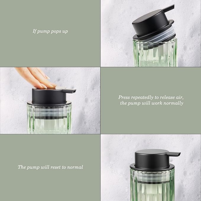 Amolliar Foaming Soap Dispenser, Plastic Pump & Glass Soap Bottle, Refillable 8OZ Hand Soap Dispenser, Dish Soap Dispenser for Kitchen, Bathroom Accessories Set, Home Decor Dispenser (Black 2 Pack)