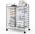 DREAMADE Rolling Cart with Storage Drawers, Utility Cart with Removable Plastic Drawers, Lockable Wheels, Art Cart for Classroom Organization Art Supplies Office Scrapbook (20 Drawers, Transparent)