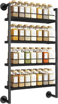 IBUYKE 4 Tier Spice Rack Wall Mount for Kitchen,Black TLJ016B | Hanging Seasoning Organizer,Large Spice Rack for Wall Spice Organization for Kitchen Cabinet Bathroom Pantry Living Room