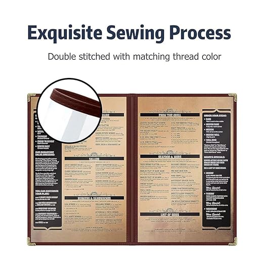 Goodsmart Restaurant Menu Covers – 25 Pack Burgundy 4-View, Side-Loading Menu Holders, Vinyl & Plastic Café Menu Covers, Clear Menu Sleeves, Fits 5.5" x 8.5", Leather-Style Design, Gold Corners