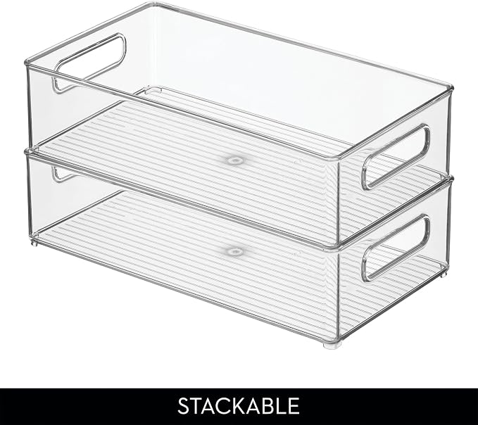 iDesign Stackable Fridge Bin, Clear, Set of 3 | Storage for Freezer or Pantry, Made in USA