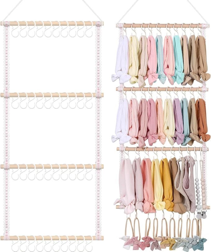 POVETIRE Headband Holder for Girls Baby Headband Organizer Head Bands Hair Accessories Display Organizer Wall Hanging Decor for Nursery baby Room