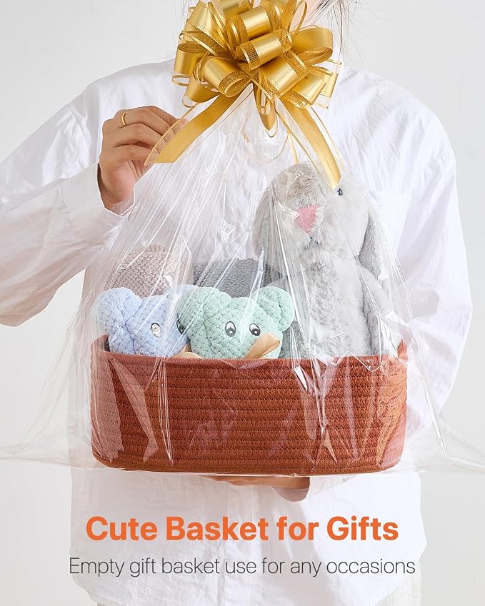 Small Woven Basket, 12 x 8 x 4.5 Inches, Storage Basket for Organizing, Cute Small Rope Shelf Closet Cube Storage Bins Baskets for Shelves, Dog Toy Gift Baskets Empty, 3 Pack Rust Red