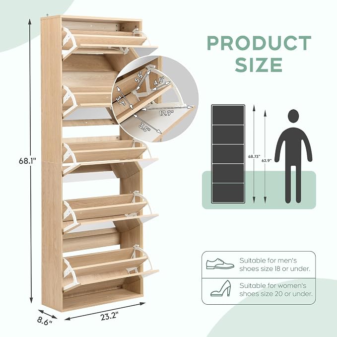 Yechen Mirror Shoe Cabinet with 5 Flip Drawers, Shoe Rack Storage Organizer, Entryway Shoe Cabinet for Front Door, Hallway (1 Piece, Mirror Silver)