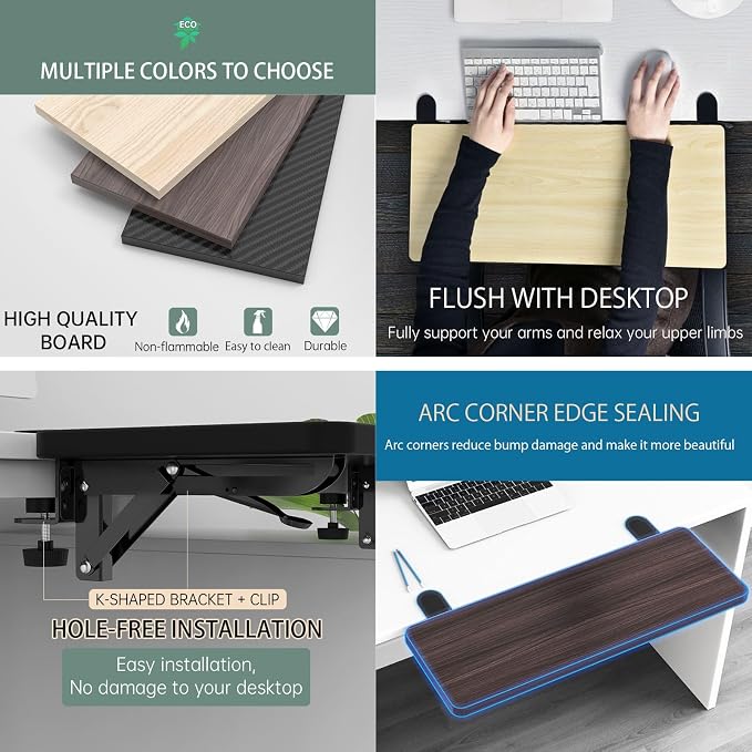 Sisyphy Ergonomics Desk Extender Tray, 25.2x9.5" Punch-Free Clamp on, Foldable Keyboard Drawer Tray, Table Mount Arm Wrist Rest Shelf, Computer Elbow Arm Support